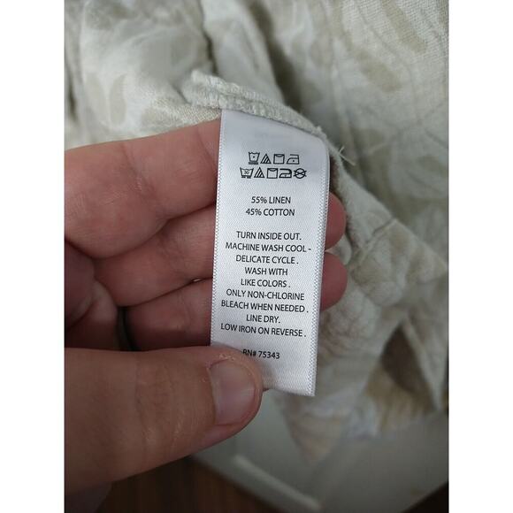 Tahari Linen Blend White Brown Open Long Sleeve Leaf Print Pocket Blazer Size L - Picture 5 of 9